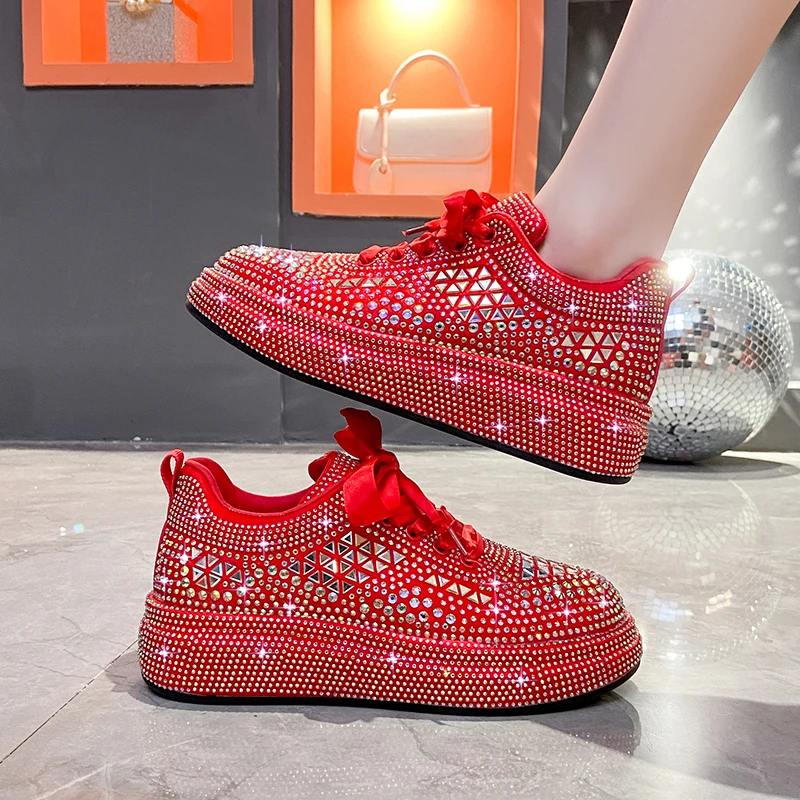 

Luxury Rhinestone Casual Sneakers Women's Vulcanized Shoes 2023 New High Quality Sports Shoes Fashion Gold Sequins Skate Shoe 42