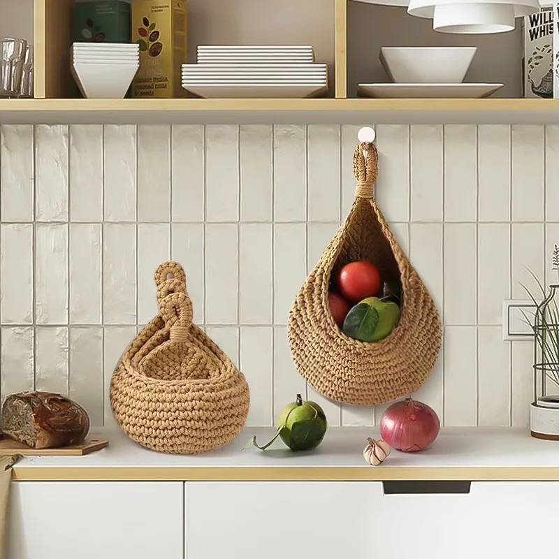 

Storage basket Kitchen vegetable basket Hand crochet Wall hanging fruit vegetable and flower basket