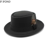 Vintage Curved Brim Felt Fedora Hat For Men Women Autumn Winter Trilby Jazz Hat With Feather Church Pork Pie Hats 1
