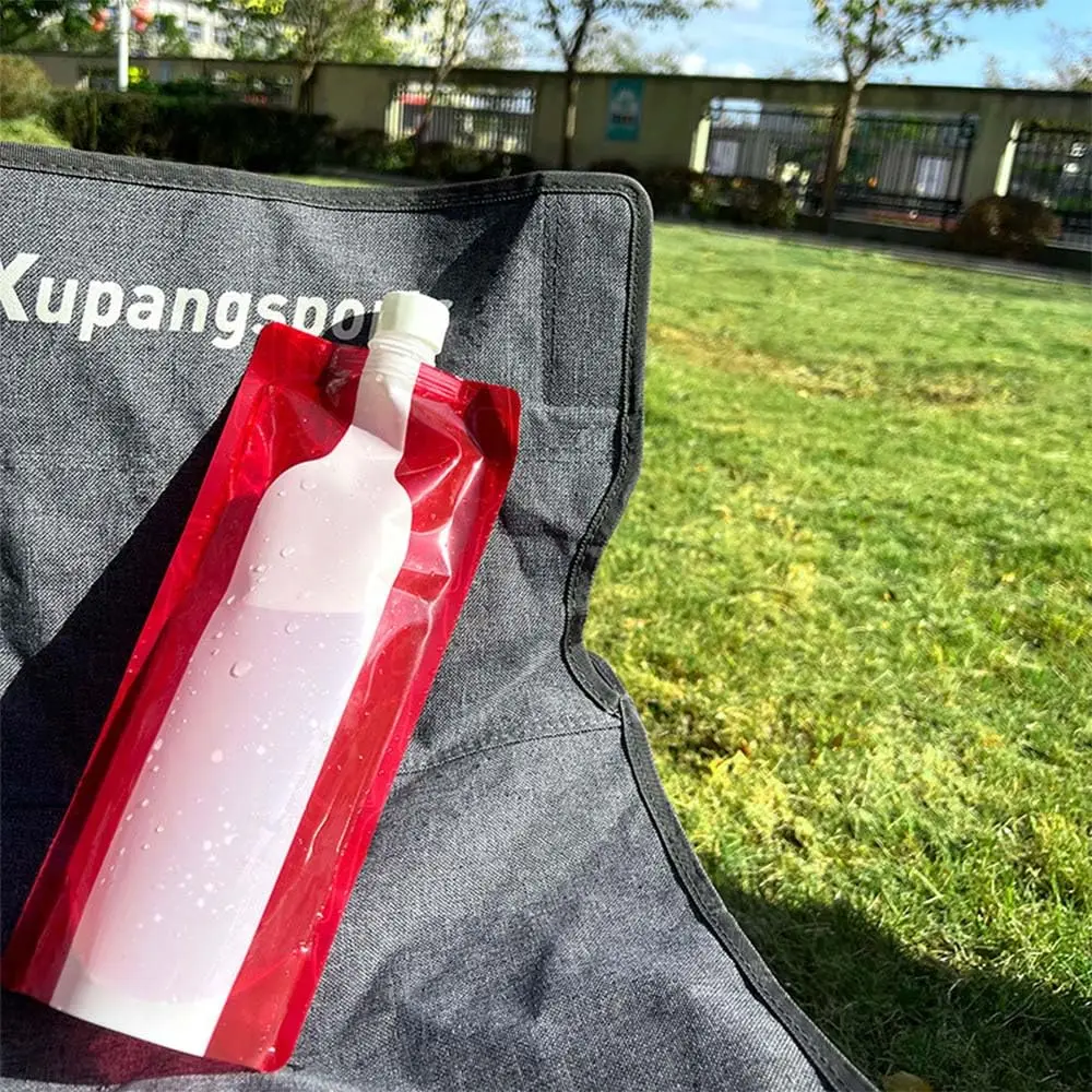

4 Pcs 750 ML Folding Water Bag Food Grade Plastic Leak Proof Portable Beverage Bottle with Suction Nozzle Semitransparent