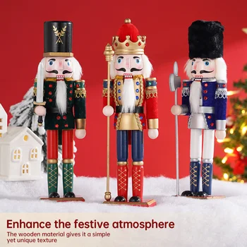 30CM Nutcracker Wooden Soldier Doll Puppet Creative Craft Holiday Christmas Gift Desktop Ornament New Year Home Decoration
