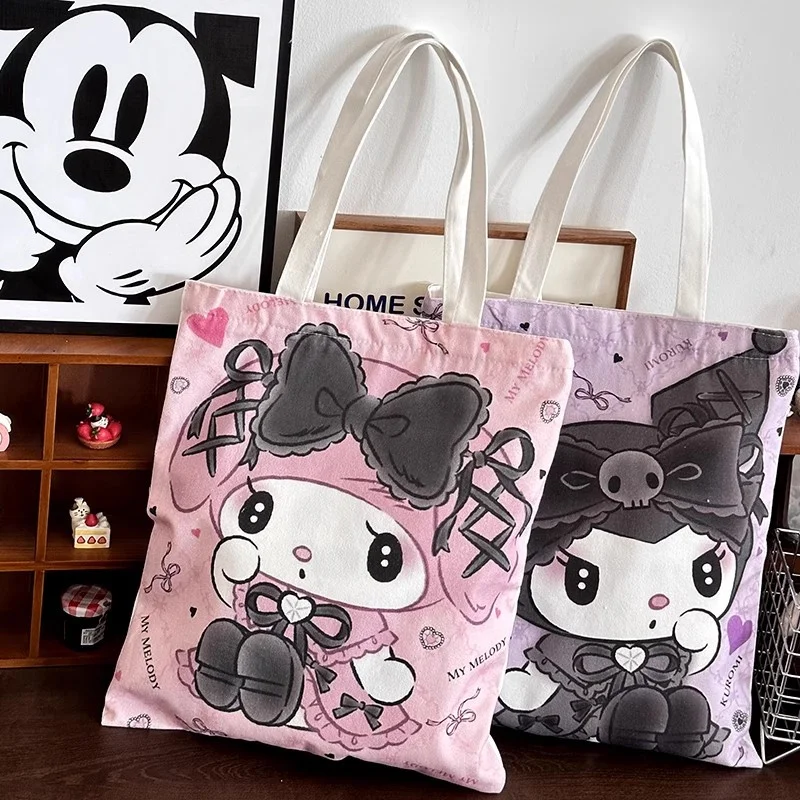 

Kuromi Cartoon Printed Canvas Bag My Melody Zipper Handbag Kawaii Sanrio Large Capacity Storage Shoulder Bag Student Girl Gift