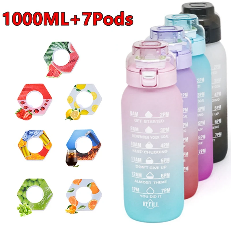 

1000ML Air Flavored Water Bottle with 7 PCS Flavor Pods Scent Up Water Cup Motivational Sports Water Bottle For Outdoor Fitness