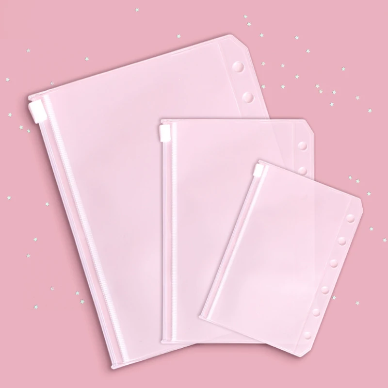 

Simple Transparent Frosted Binder File Folder with 6 Hole Waterproof Paper Document Bill Zipper Storage Bag Office Accessories