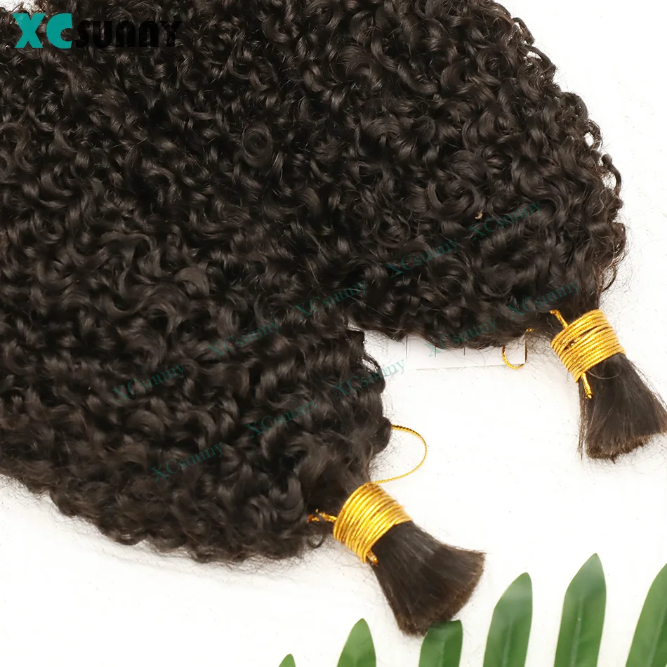 Kinky Curly Bulk Human Hair For Braiding Hair Extensions Bundles Bulk Curly For Boho Knotless Braids Double Drawn