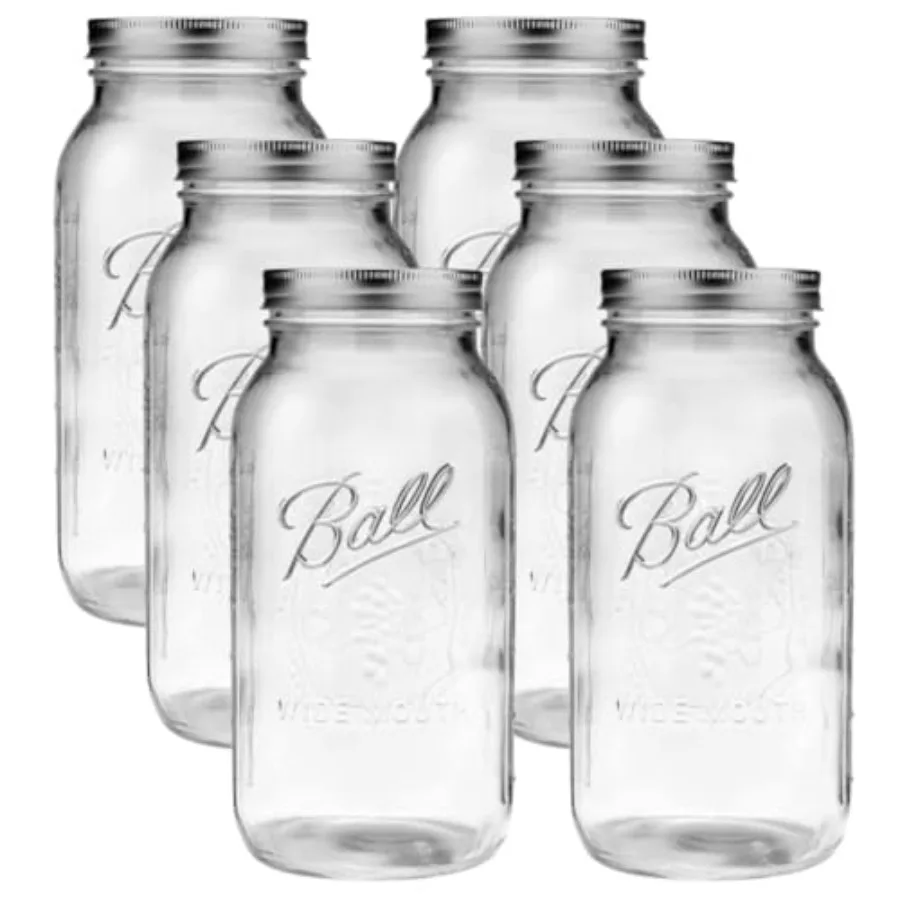 64oz Wide Mouth Jars with Lids and Bands 6 Pack Jars Half Gallon Large Glass Mason Jar for Food Storage with airtight Lid 0.5