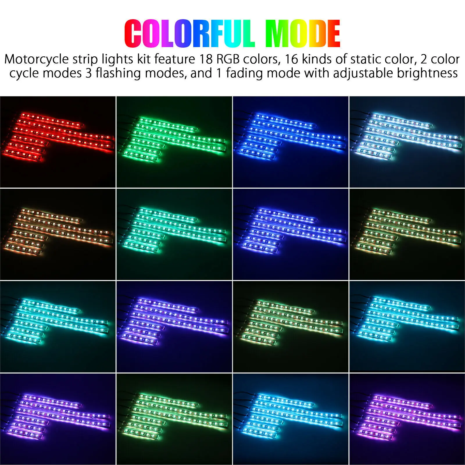 Waterproof RGB LED Motorcycle Atmosphere Light Kit