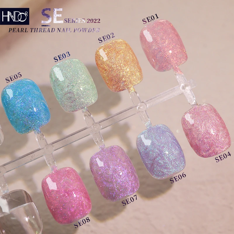 Hndo 2022 New 8 Color Pink Blue Aurora Nail Powder Fairy Glitter For