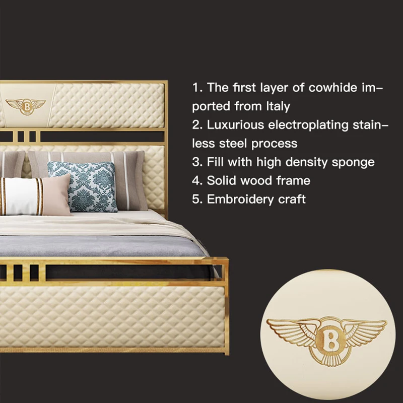 ltalian Light Luxury Leather Bed Soft 1.8m Double Wedding Bed Master Bedroom Fashionable Confortable Cama Luxo Casal