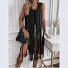 2025 Style Women's Suede Shoulder Wrap Fringed Vest Long Sleeveless Jacket Medium Length Ladies' Fashion Outerwear