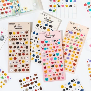 1 foglio di adesivo rotondo simpatico cartone animato espressione multicolore sorriso viso regalo decorazione calendario tazza diario adesivo telefono