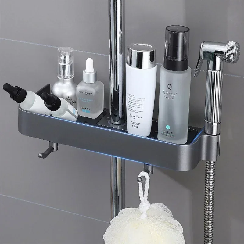 Shower Rack Storage Rack Household Bathroom Lifting Bracket Non-Punching Toilet Shower Rod Tray Storage Bathroom Accessories
