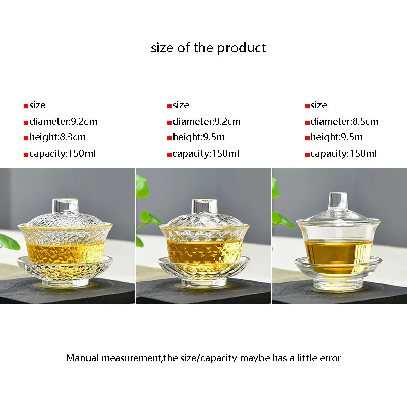 150cc Creative Heat-resistant Transparent Glass Gaiwan Office Kung Fu Tea Set Drinkware Teapot Gift Master Tea Bowls Sent Friend