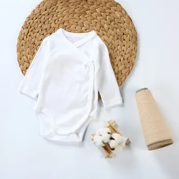 Vestiti per bambini Pagliaccetto Neonati maschi Vestiti per ragazza Bambini Manica lunga 100% cotone Tuta bianca per neonato Apertura laterale
