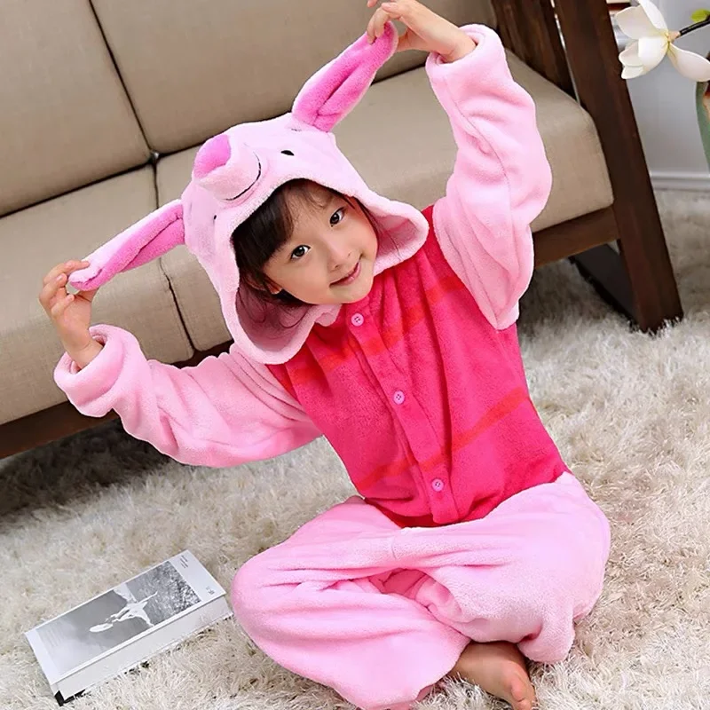 Piglet Kigurumi Onesies Animal Pajamas Unisex Adults Flannel Hooded Jumpsuits Sleepwear Anime Party Cosplay Clothes