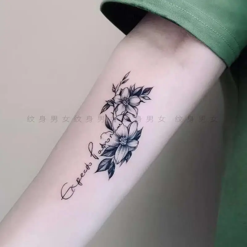 Letter Flower Tattoo Stickers Women Waterproof Tattoo Arm Temporary Tatoo Men Fake Tattoo Tatuajes Temporales Gift Wholesale Temporary Tattoos Aliexpress