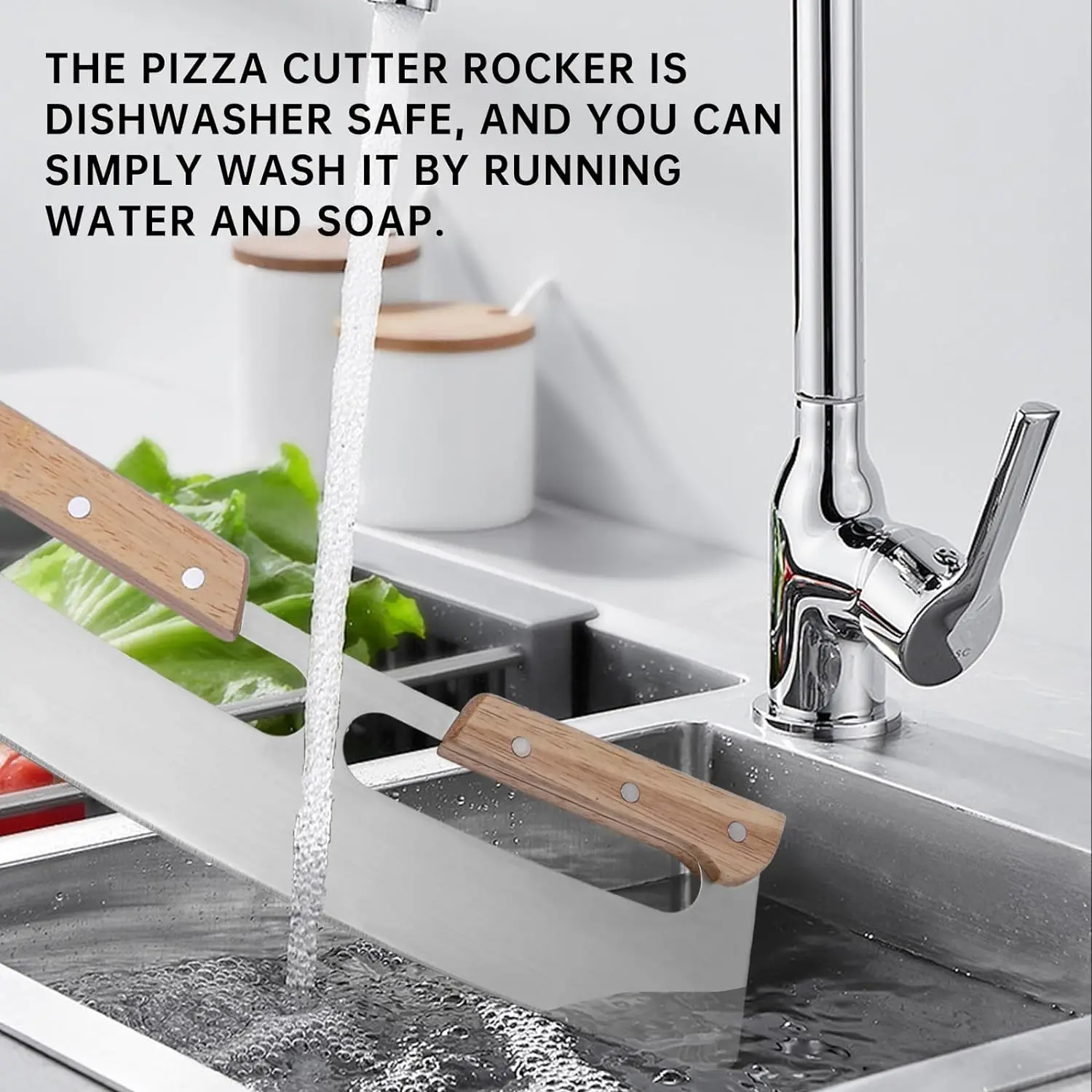 Stainless Steel Pizza Cutter Slicer Mezzaluna Salad Chopper Wood Handles Rocker Blade Knife Wheels Kitchen Tool