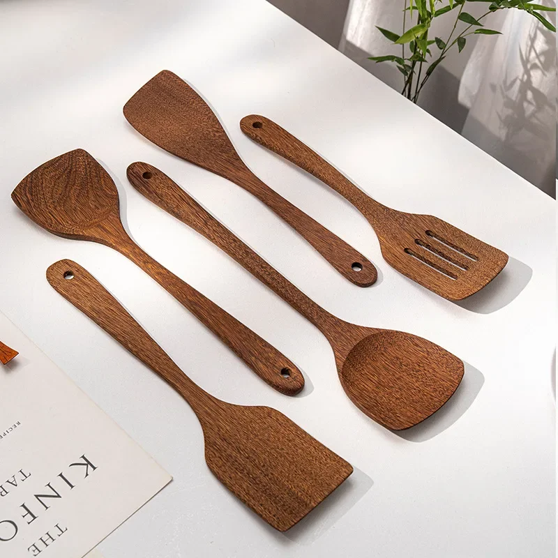 Kitchen Household Non-stick Wooden Spatula Heat-resistant Cooking Spatula Wood Tableware Spoon Ladle Turner Long Rice Colander