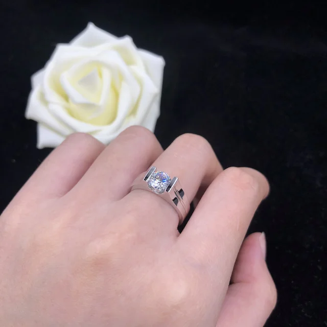 Bague de fiançailles en diamant pour hommes, couleur D, couleur unie, PT950, 0,8 ct, cadeau d'anniversaire de mariage