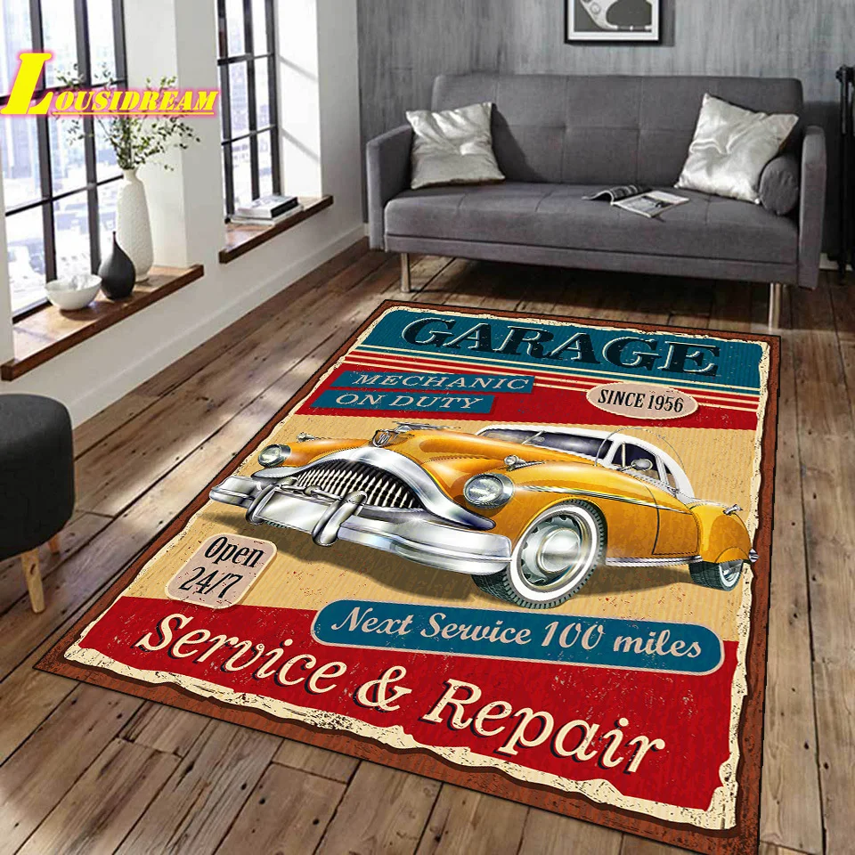 Vintage Motorcycle Rug Classic Garage Rug 3D Printed Living Room Retro  Racing Large Rug Home Decor