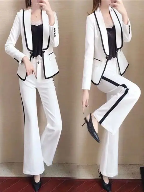 

White Jacket and Pants Suits for Women Business Pantsuits Formal Ladies Pant Suits Office Uniform Style Female Trouser