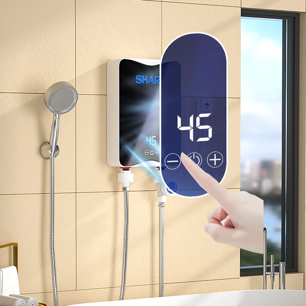Electric Water Heater 5500W Instant Tankless Electric Hot Water Heater Bathroom Kitchen Instant Heating Tap Demand Water Heater with LCD Display