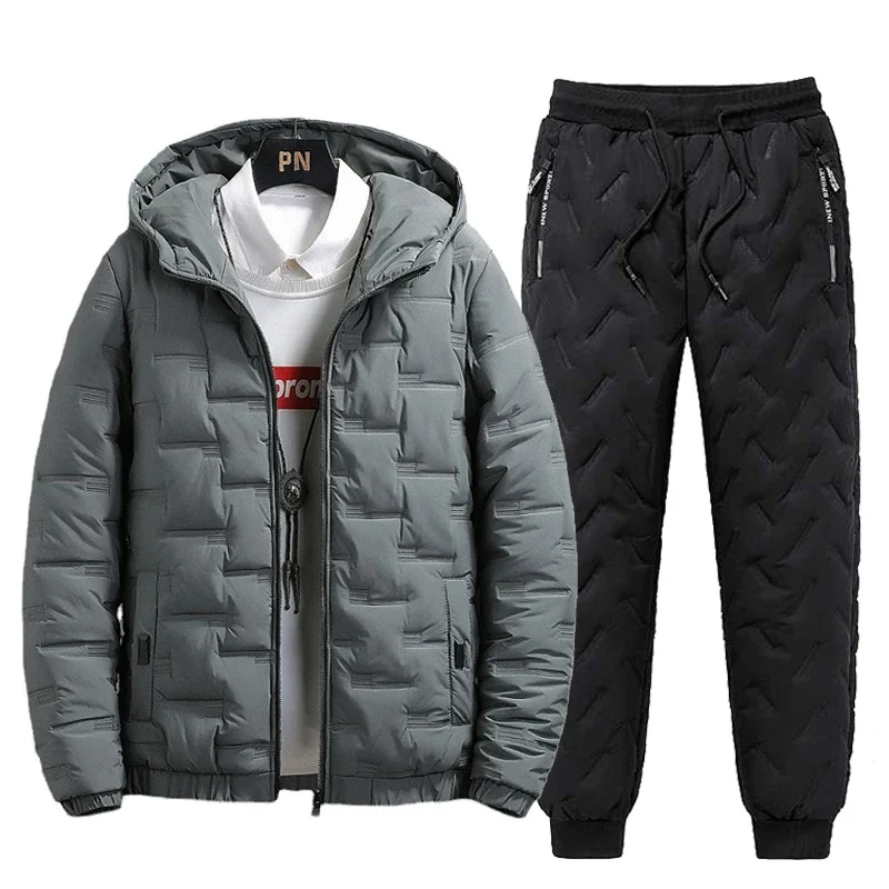 2024 Tracksuit Men Winter Warm Men Down Cotton Jacket Zipper Coat+