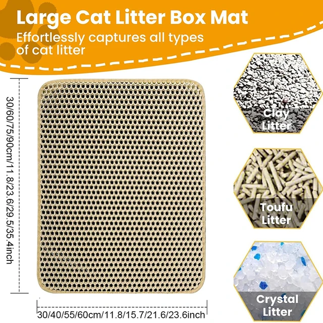 Cat Litter Mat 4 Size Large Honeycomb Double Layer Litter Trapping Non Slip Waterproof Urine Proof Cat Litter Box Kitten Beige 4