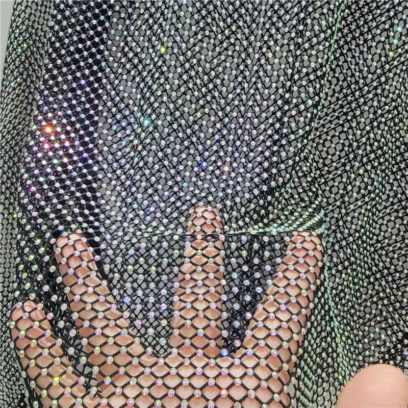Glänzender Strass-Strandanzug für Damen, sexy, ausgeschnittene Bikini-Sets, Damen-Badeanzug, langärmliges, gebundenes Crop-Top, Netz-Bademode, Biquini – Detail 10