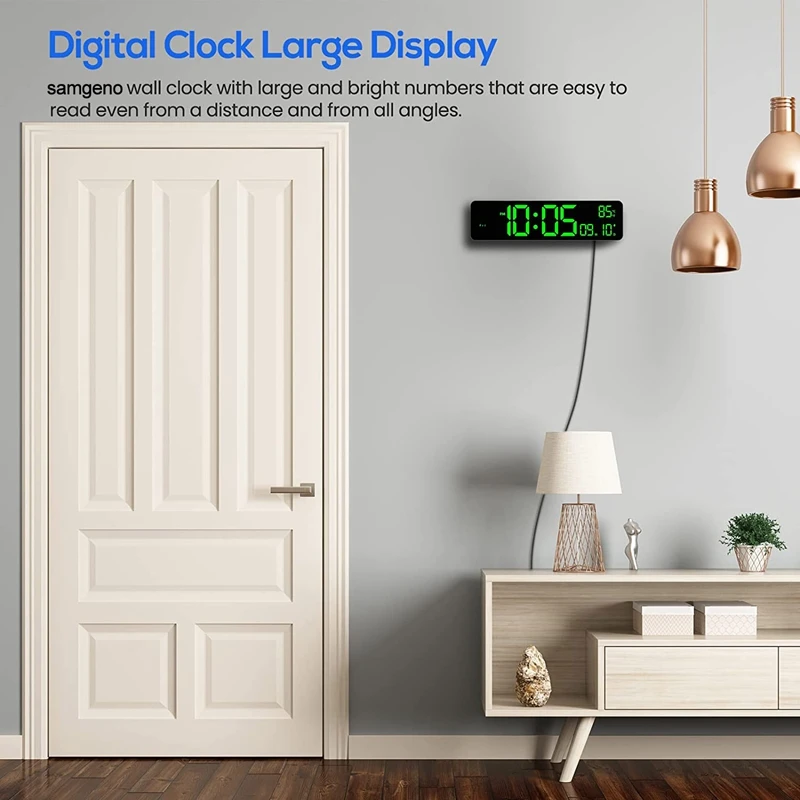 10Inch LED Digital Wall Clock Smart Brightness Touch Control Time Date Indoor Temperature 2 Alarm Clocks Snooze Large Desk Clock