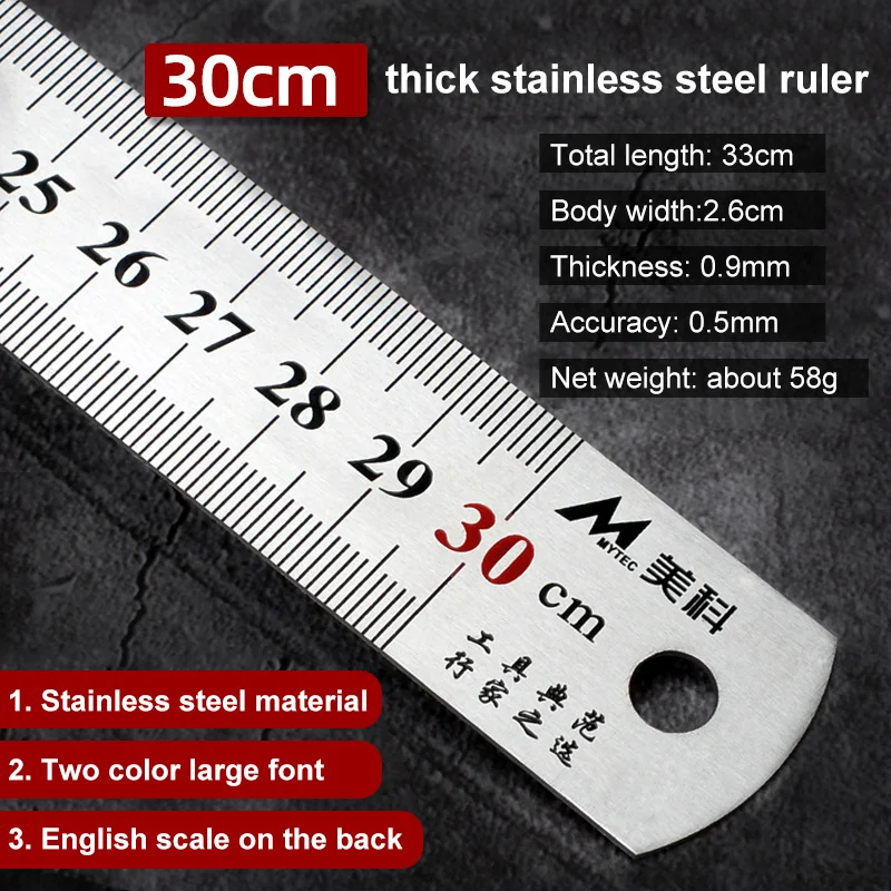 Precision Measuring Tool Straightedge Double Side Scale Straight Ruler 15cm/20cm/30cm/50cm 30cm/12 Inch Precision