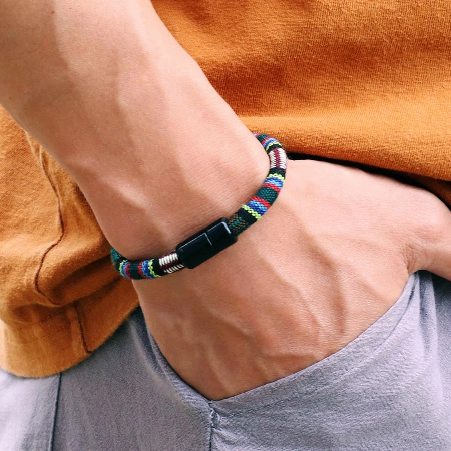 Mens Bohemian Cord Bracelet with Thread Fabric