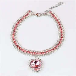 Rhinestone Diamante Crystal Pendant Collar Necklace for Pets - Cute Bling Accessories for Cats and Dogs (Pink)