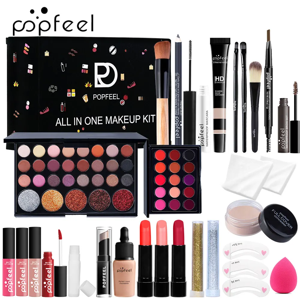 POPFEEL All In One Makeup Kit Gift for Girls Teen Women include Eyeshadow Foundation Lipgloss Lipstick Primer eye makeup set lip glosses makeup gift box makeup set lip makeup set makeup kit