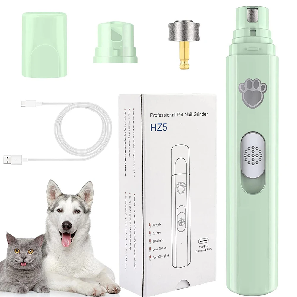 Pet Nail Grinder With Polisher Wheel LED Light USB Rechargeable 2-Speed For Cat Dog