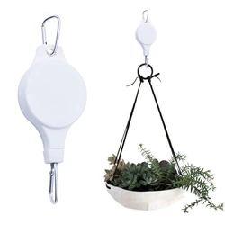 Retractable Plant Hanger with Easy Reach for Garden Baskets and Bird Feeders (White)