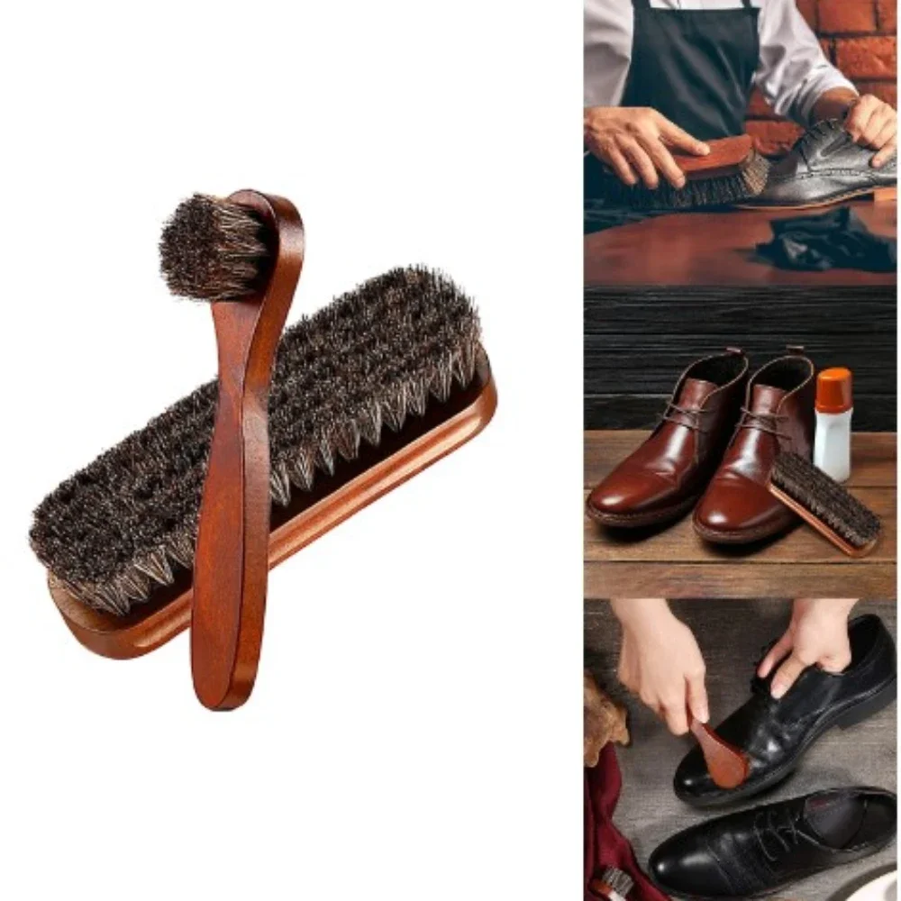 2pcs Horse Hair Shoe Brush Large Leather Shoe Brush Set Horse Hair Set Polishing Solid Wood
