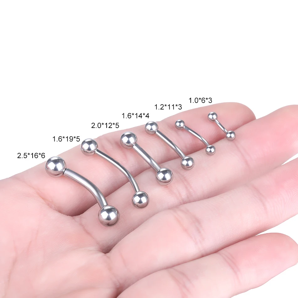 2PC Stainless Steel Eyebrow Piercing Jewelry 18G-12G
