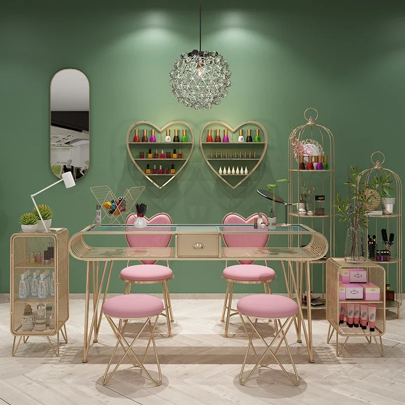 Commercial Nailtech Desk Glass Modern Vanity Salon Receptionist Desk Beauty Exquisite Mesas De Manicura Nail Furniture CY50NT nail station table manicure modern exquisite manicurist receptionist desk vanity mesas de manicura nail furniture cy50nt