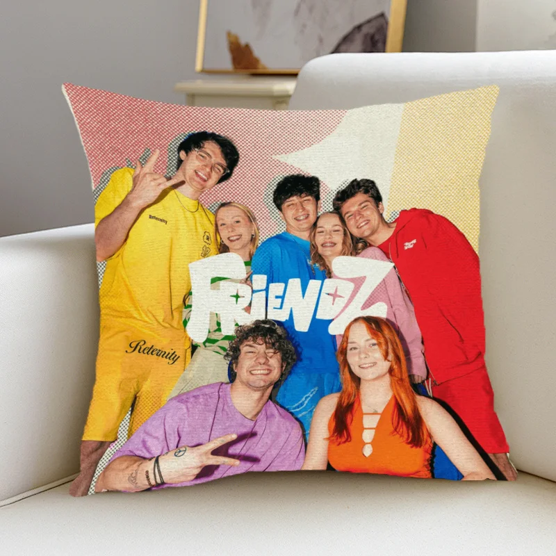 1pc Friendz 그룹 사진 인쇄 쿠션 커버, 2D 양면 폴리에스테르 쿠션 케이스, 다채로운 친구 그룹 장식 베개, Gi