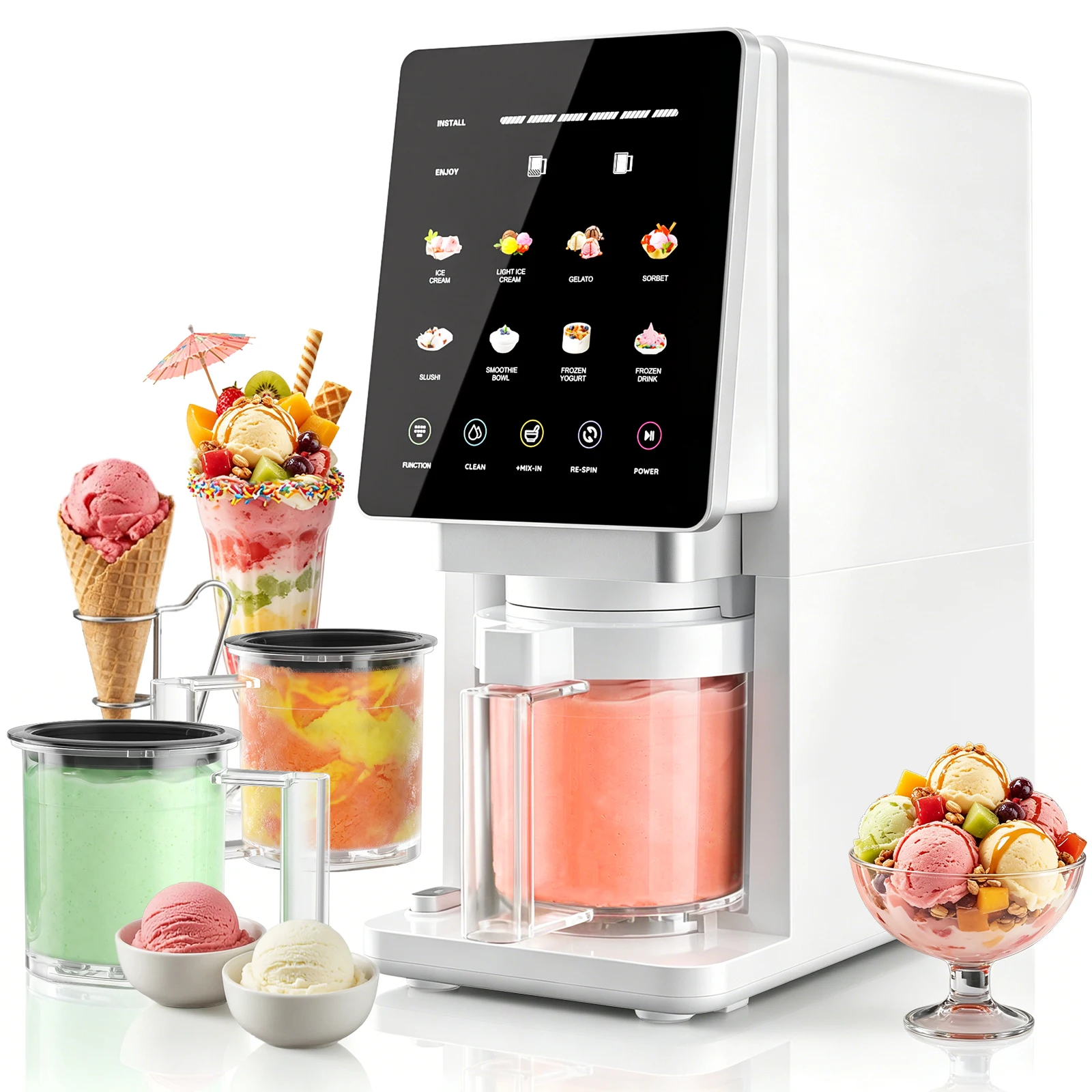 11 in 1 Ice Cream Maker with Recipe, Mix-in & Re-spin for Creamy Texture | 3 Pints Diary Free Keto-Friendly Frozen Dessert Machine, Frozen Treat, Yogurt, Sorbet, Gelato, Smoothie Bowls 1