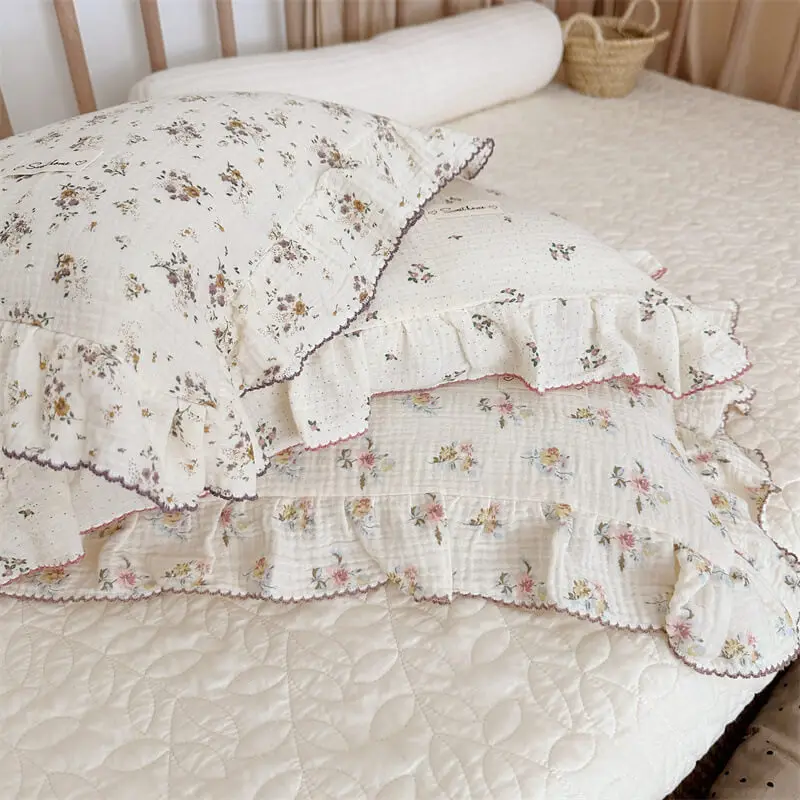 Cotton Muslin Vintage Floral Duvet Cover with Pillowcase 120x150cm