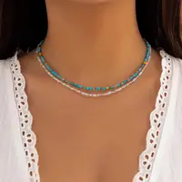 Lacteo Bohemia Multicolour Acrylic Seed Beads Necklace Women Handmade Strand Beads Choker Short Neck Chain Simple Jewelry Party