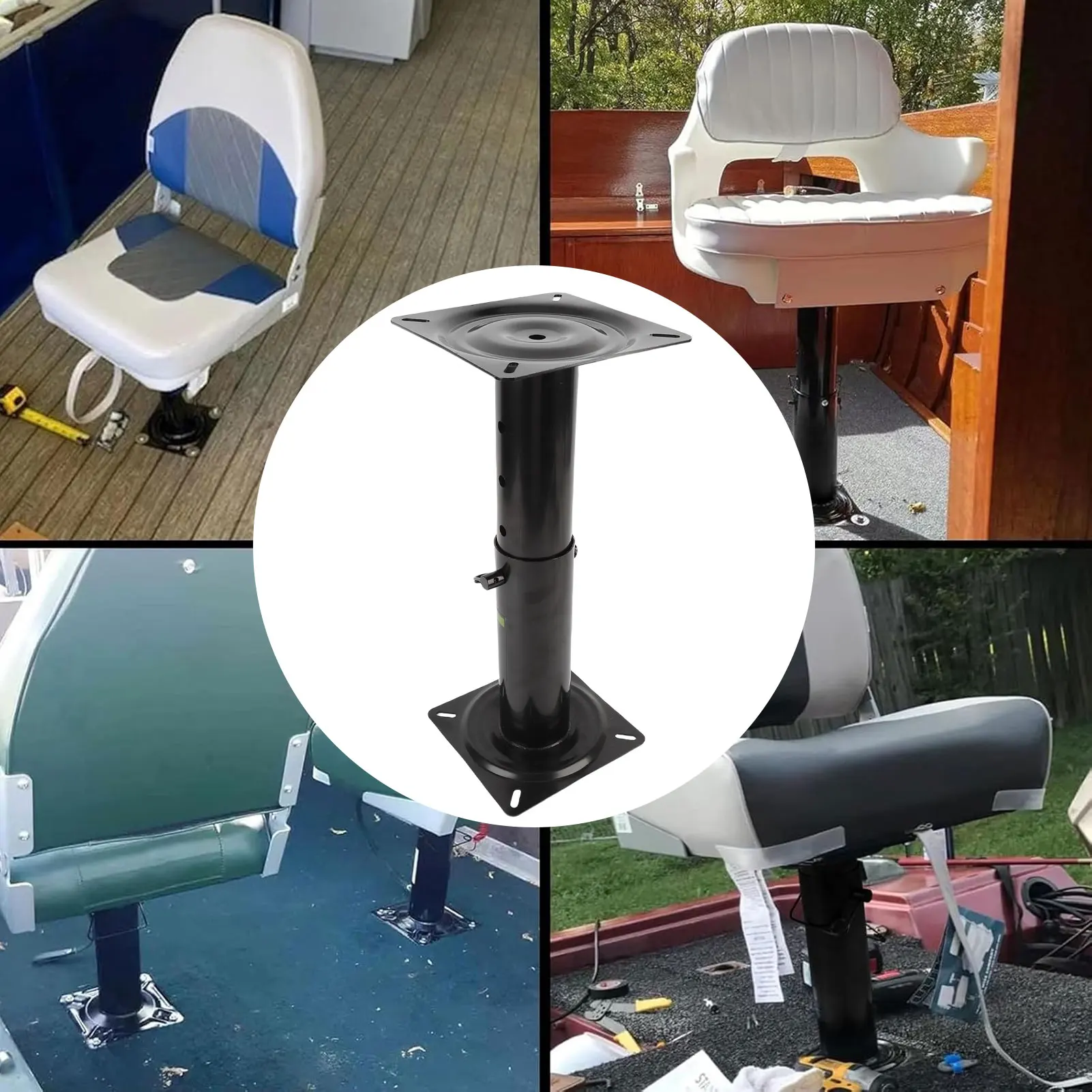 Adjustable Height Boat Seat Pedestal Boat Seat Base Pedestal 11.34-17.24in Adjustable Height Powder Coated Metal Black