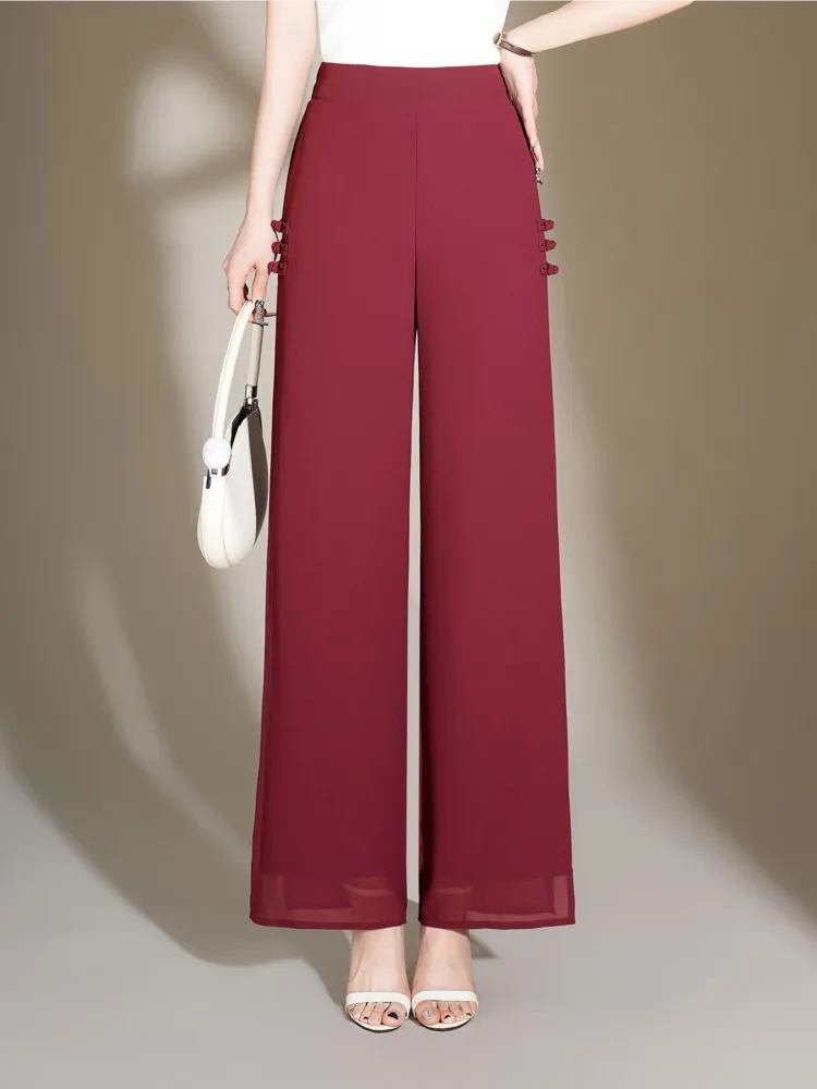 ZUZK Pantaloni lunghi in chiffon con spacco Pantaloni estivi