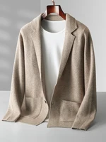 Autumn Winter Men Cashmere Sweater Button Cardigan Turn-Down Collar 100% Merino Wool Pocket Knitwear Soft Casual Fashion Coat 1