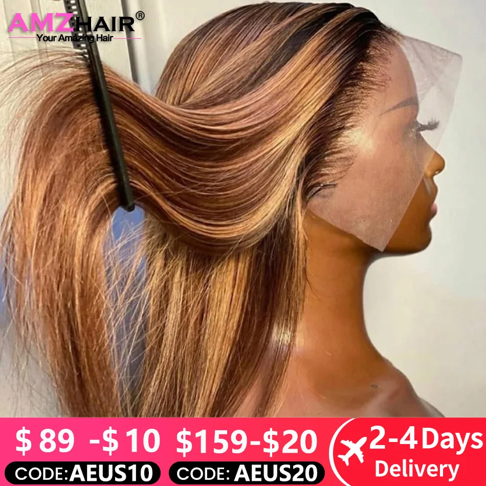 13x4 Highlight Wig Colored Lace Front Human Hair Wigs For Women Pre Plucked Honey Blonde Straight Lace Frontal Wig On Sale