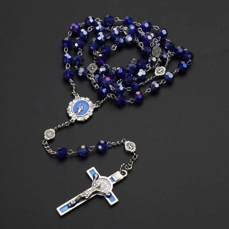 collana perle conchiglia sfaccettate ciondolo Croce perline blu