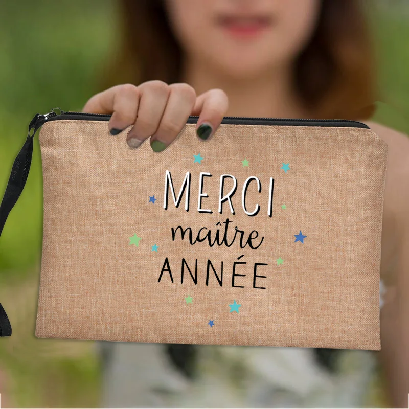 

Women Makeup bag Cosmetic Bag Teacher Pouch Merci Maîtresse Teacher's Storage Bag Cosmetic Purse Zipper Pouches Gift for Teacher