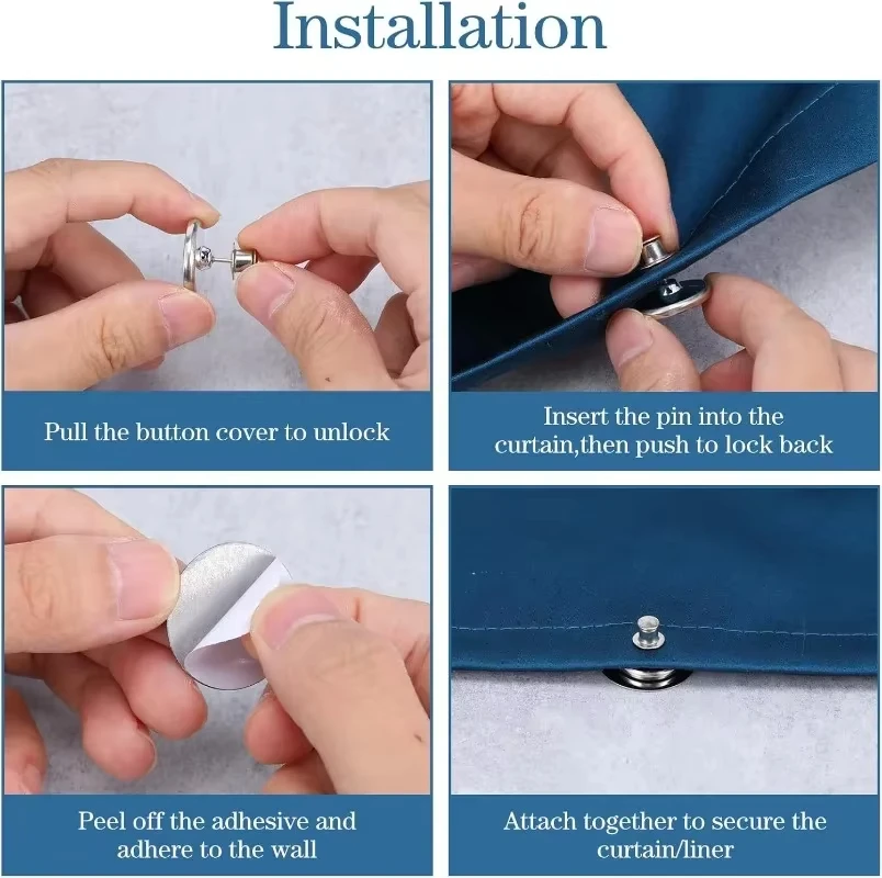 Magnetic Wall-Mounted Curtain Closure Set - Detachable Metal Buckle Fasteners